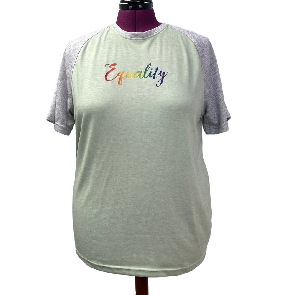 Hand Printed Mens Large Upcycled June Pride Month Rainbow Equality Crew Neck Tee